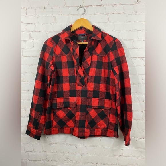 J. Crew Shirt Womens XXS Red Black Buffalo Plaid Wool Blend Flannel (Read ) - Picture 1 of 13